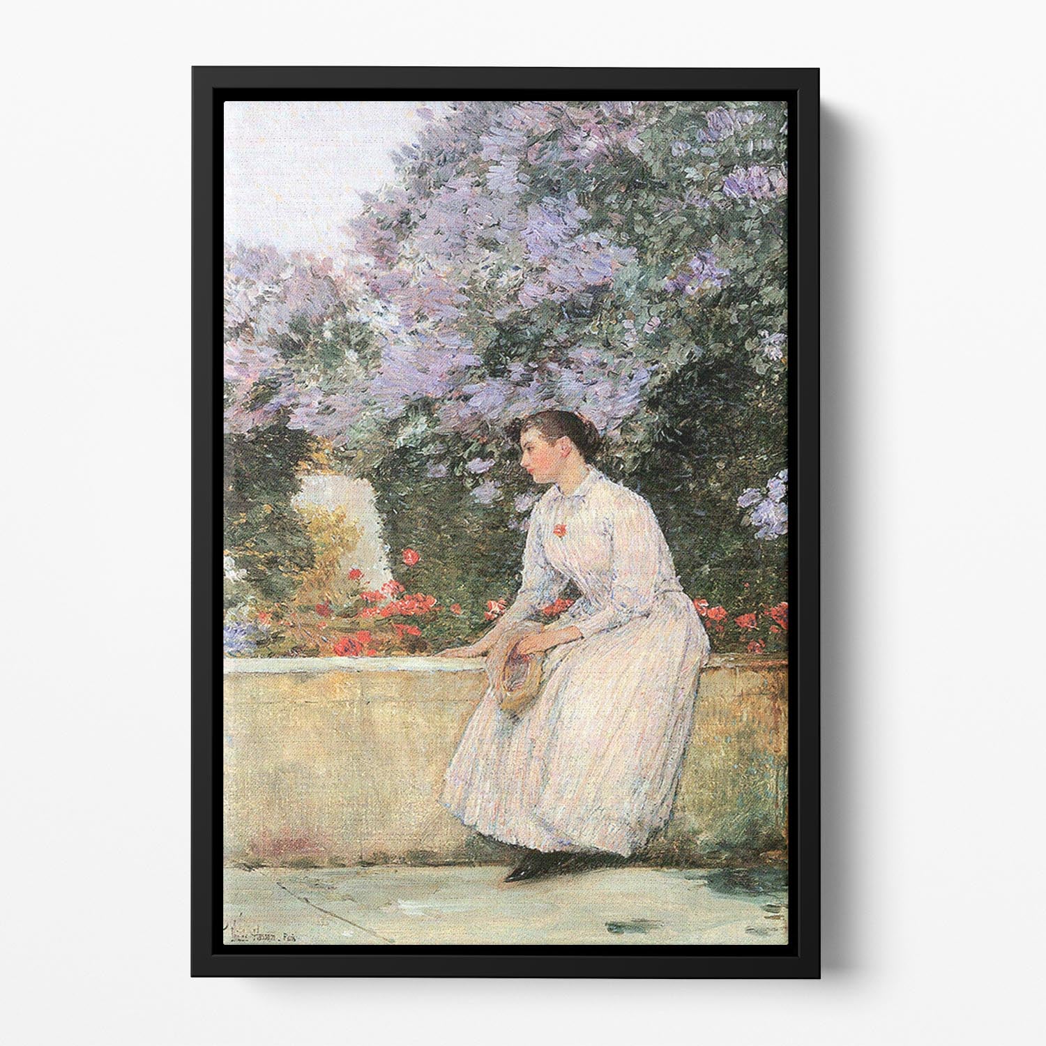 In the garden by Hassam Floating Framed Canvas - Canvas Art Rocks - 2