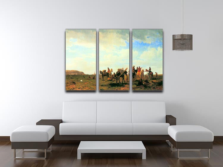 Indians near Fort Laramie by Bierstadt 3 Split Panel Canvas Print - Canvas Art Rocks - 3