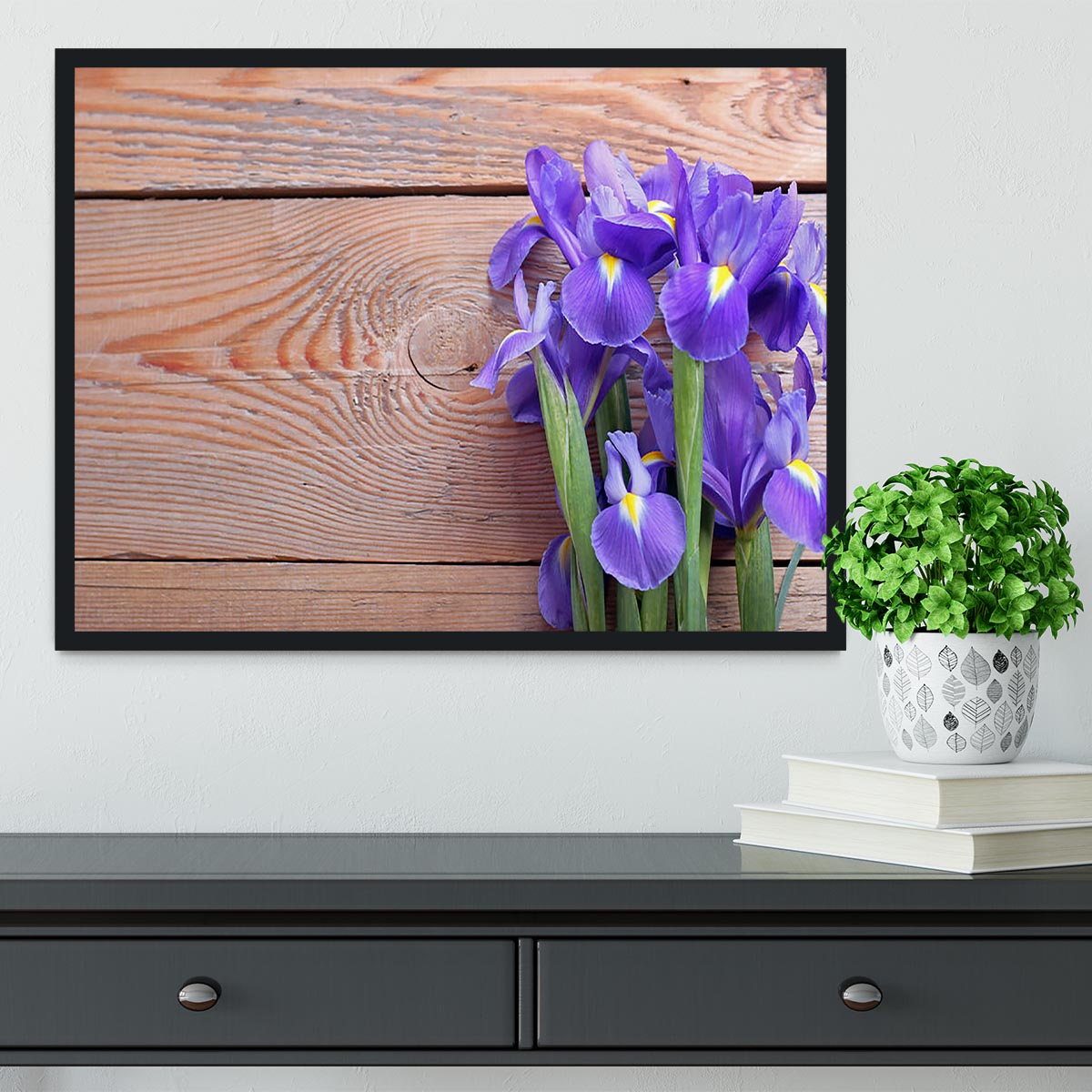 Iris on an old wooden background Framed Print - Canvas Art Rocks - 2