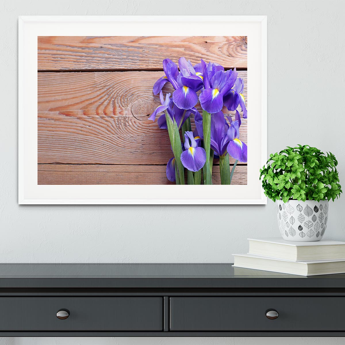 Iris on an old wooden background Framed Print - Canvas Art Rocks - 5
