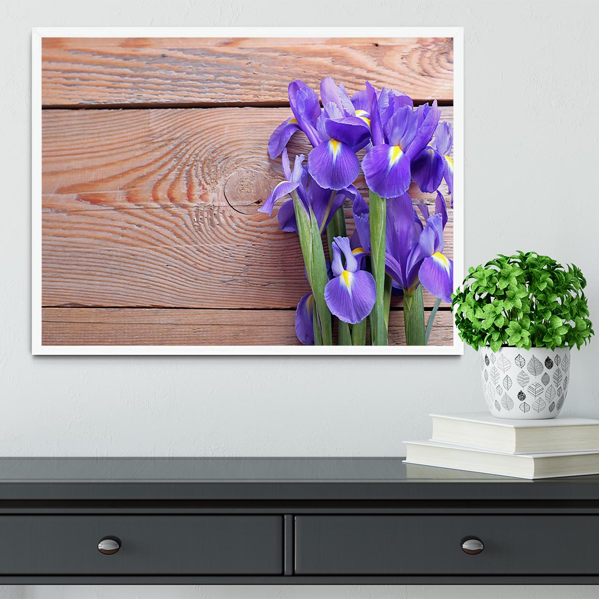 Iris on an old wooden background Framed Print - Canvas Art Rocks -6