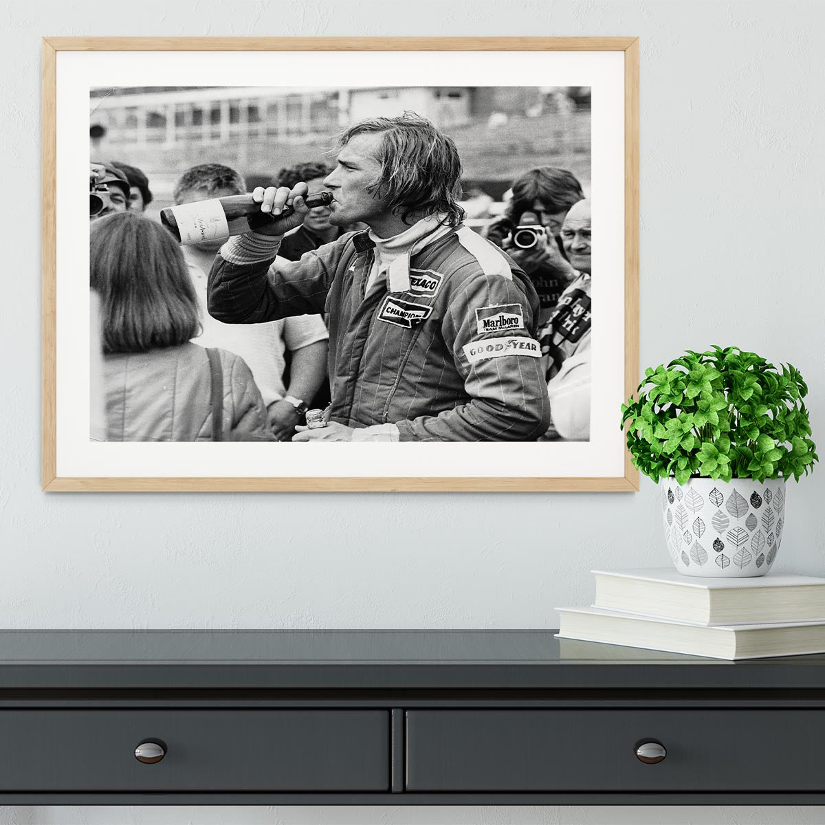 James Hunt swigging champagne Framed Print - Canvas Art Rocks - 3