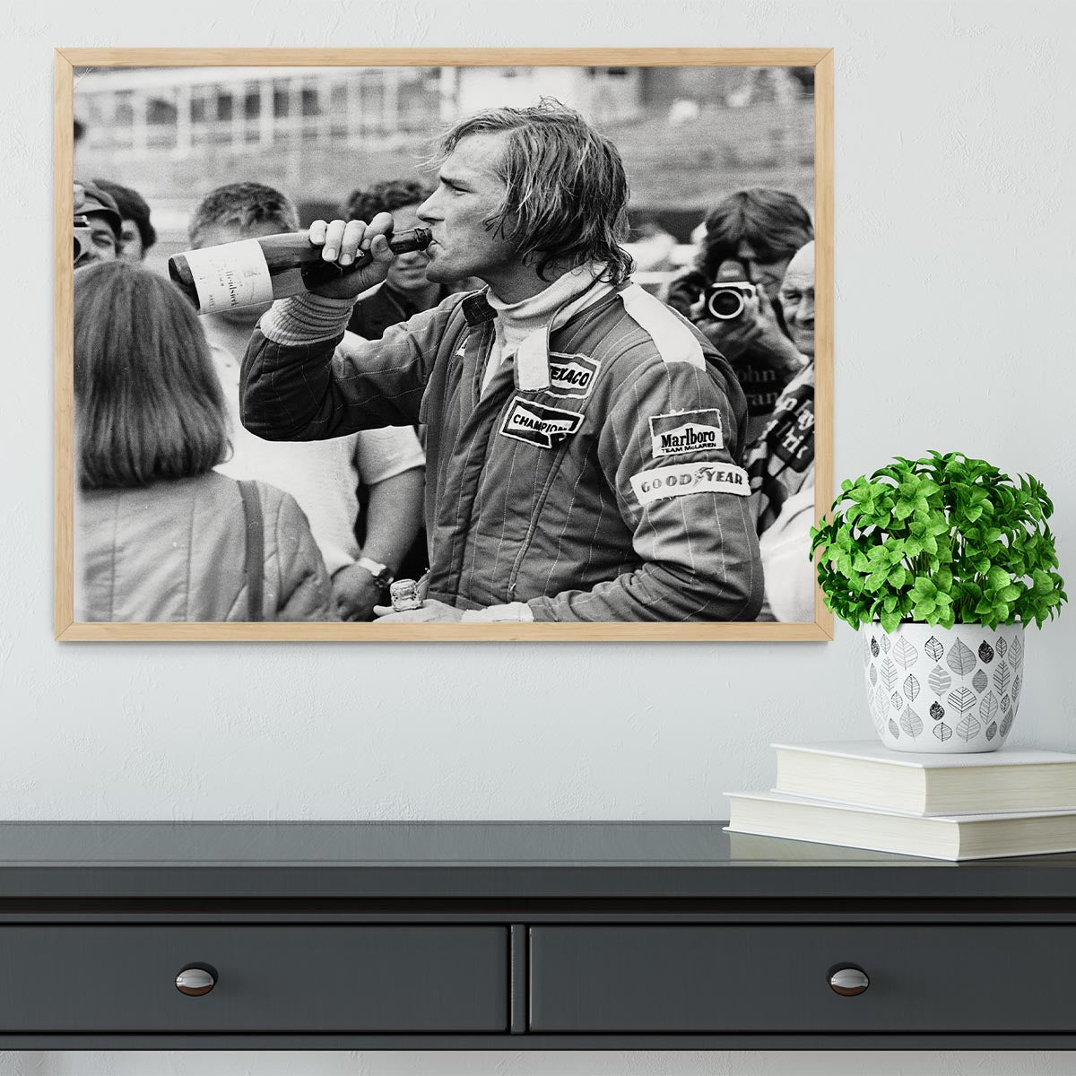 James Hunt swigging champagne Framed Print - Canvas Art Rocks - 4