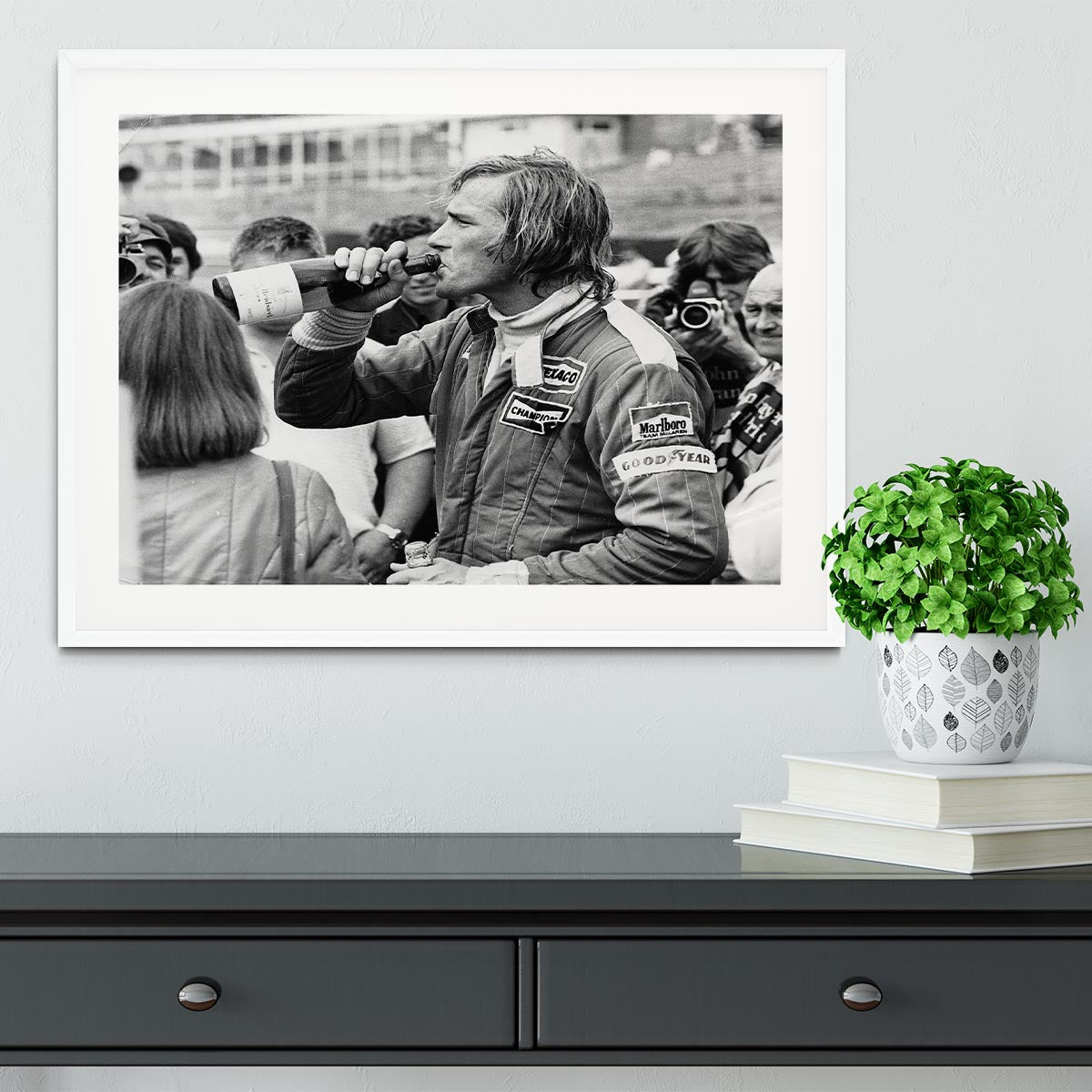 James Hunt swigging champagne Framed Print - Canvas Art Rocks - 5