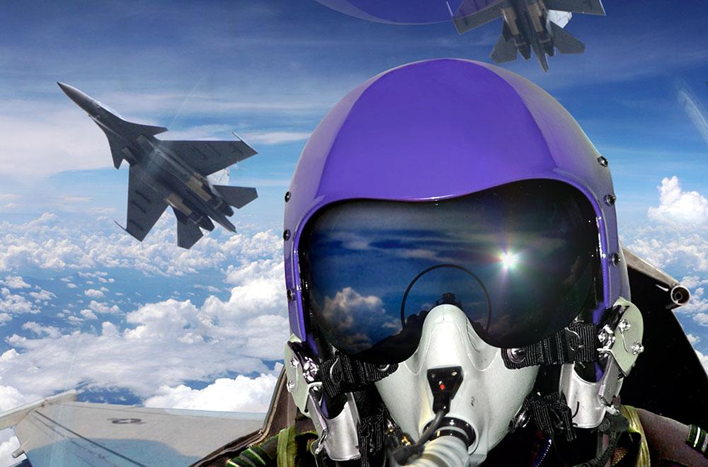 Jet fighter pilot cockpit view Wall Mural Wallpaper - Canvas Art Rocks - 1