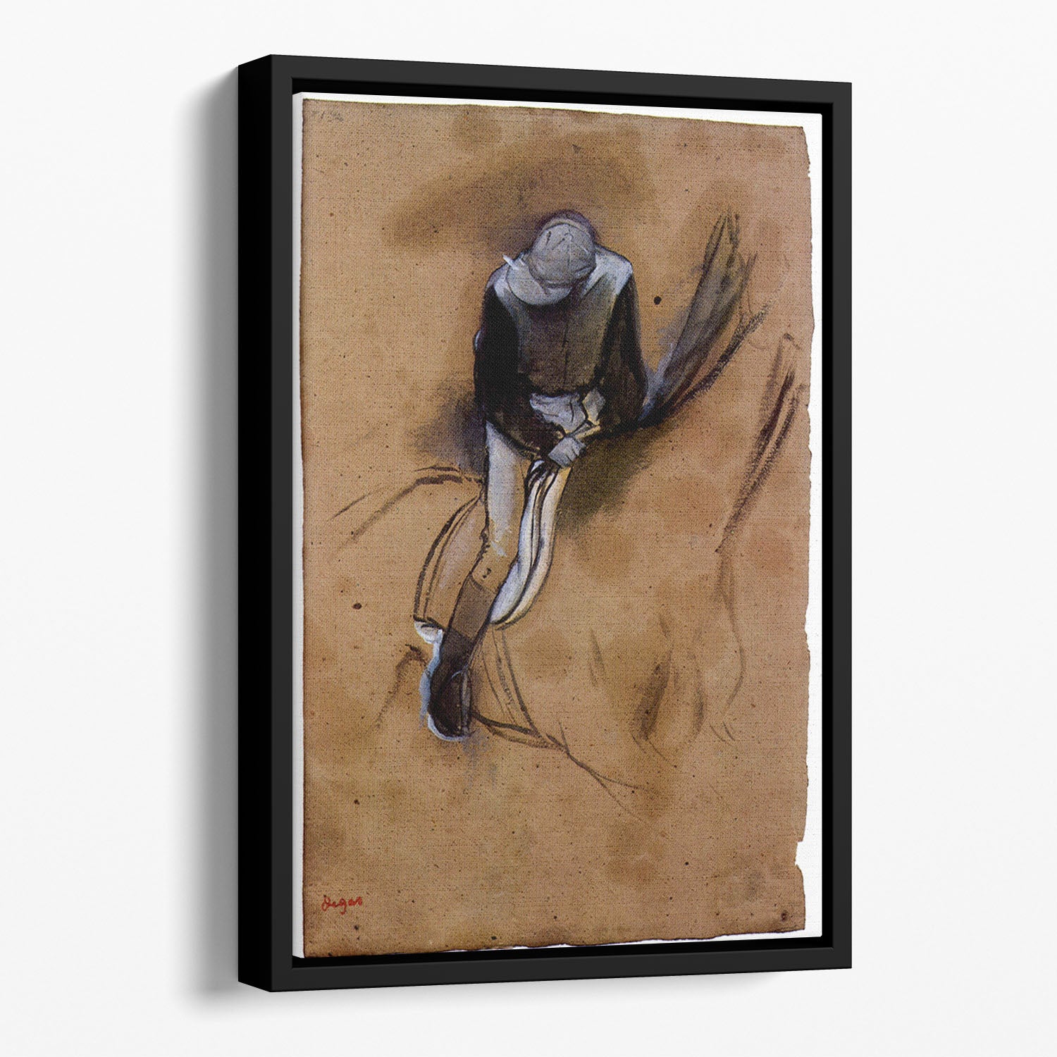 Jockey forward flexed standing in the saddle by Degas Floating Framed Canvas