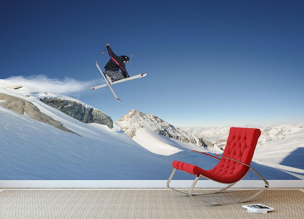 Jumping skier Wall Mural Wallpaper - Canvas Art Rocks - 2
