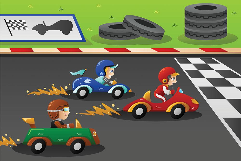 Kids in a car racing Wall Mural Wallpaper - Canvas Art Rocks - 1