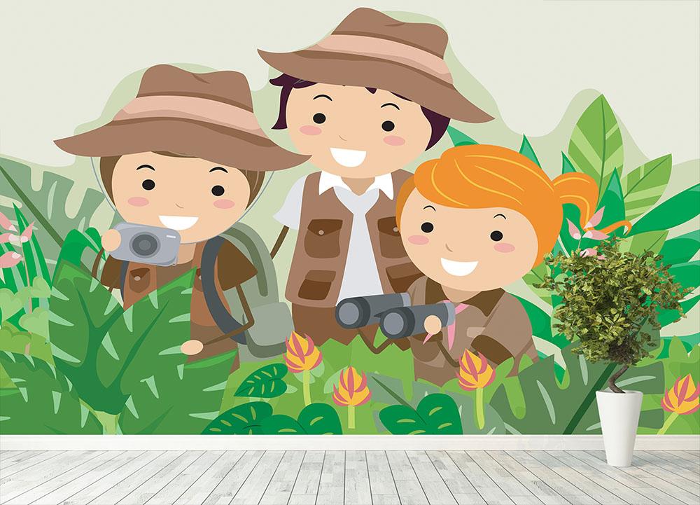 Kids on a Safari Adventure Wall Mural Wallpaper - Canvas Art Rocks - 4