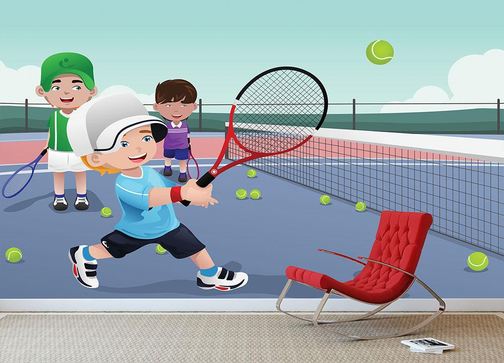 Kids practicing tennis Wall Mural Wallpaper - Canvas Art Rocks - 3