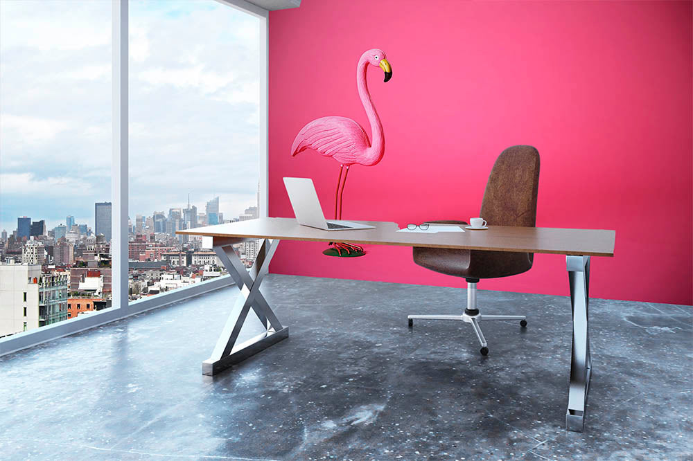 Kitsch pink flamingo in studio Wall Mural Wallpaper - Canvas Art Rocks - 3