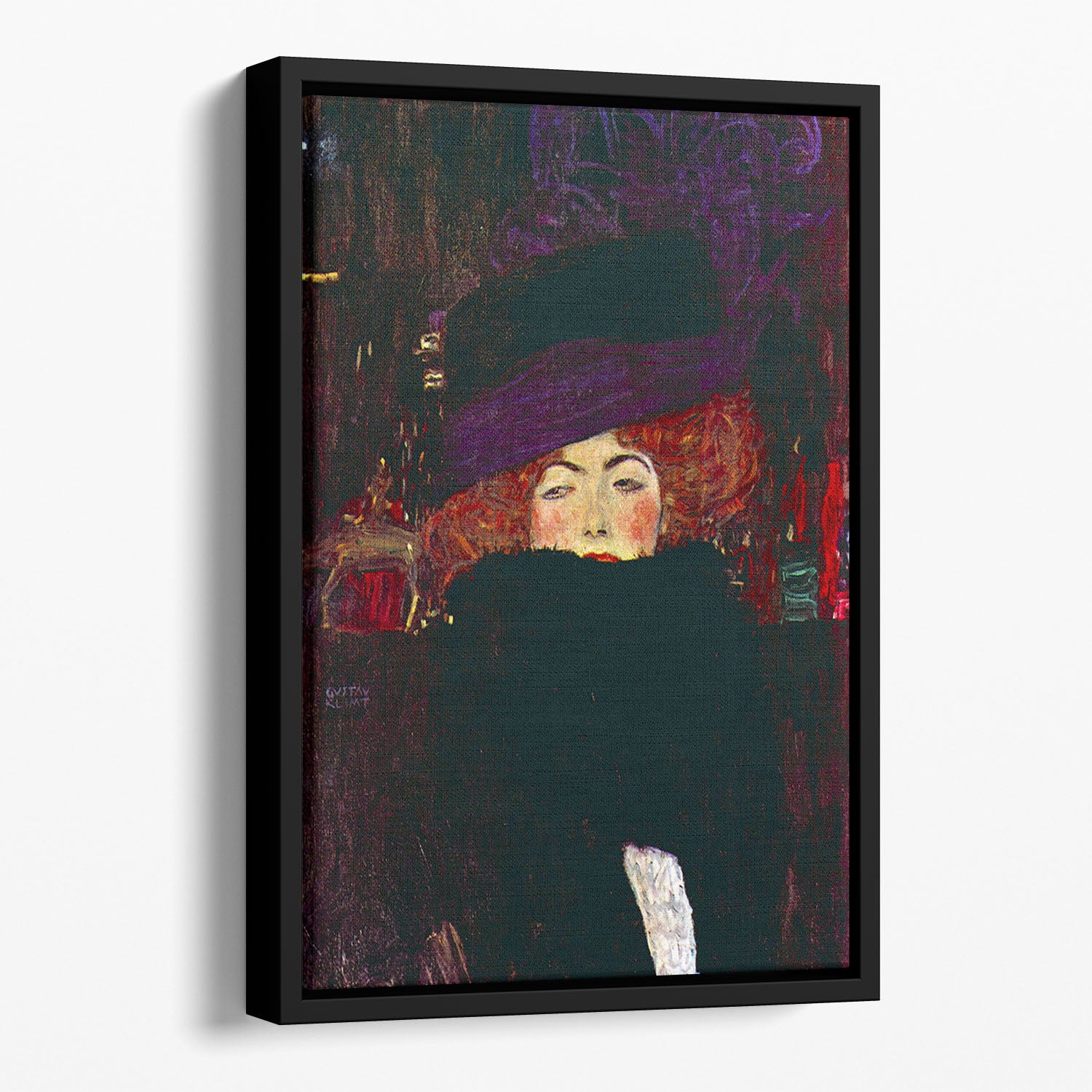 Lady with hat and feather by Klimt Floating Framed Canvas