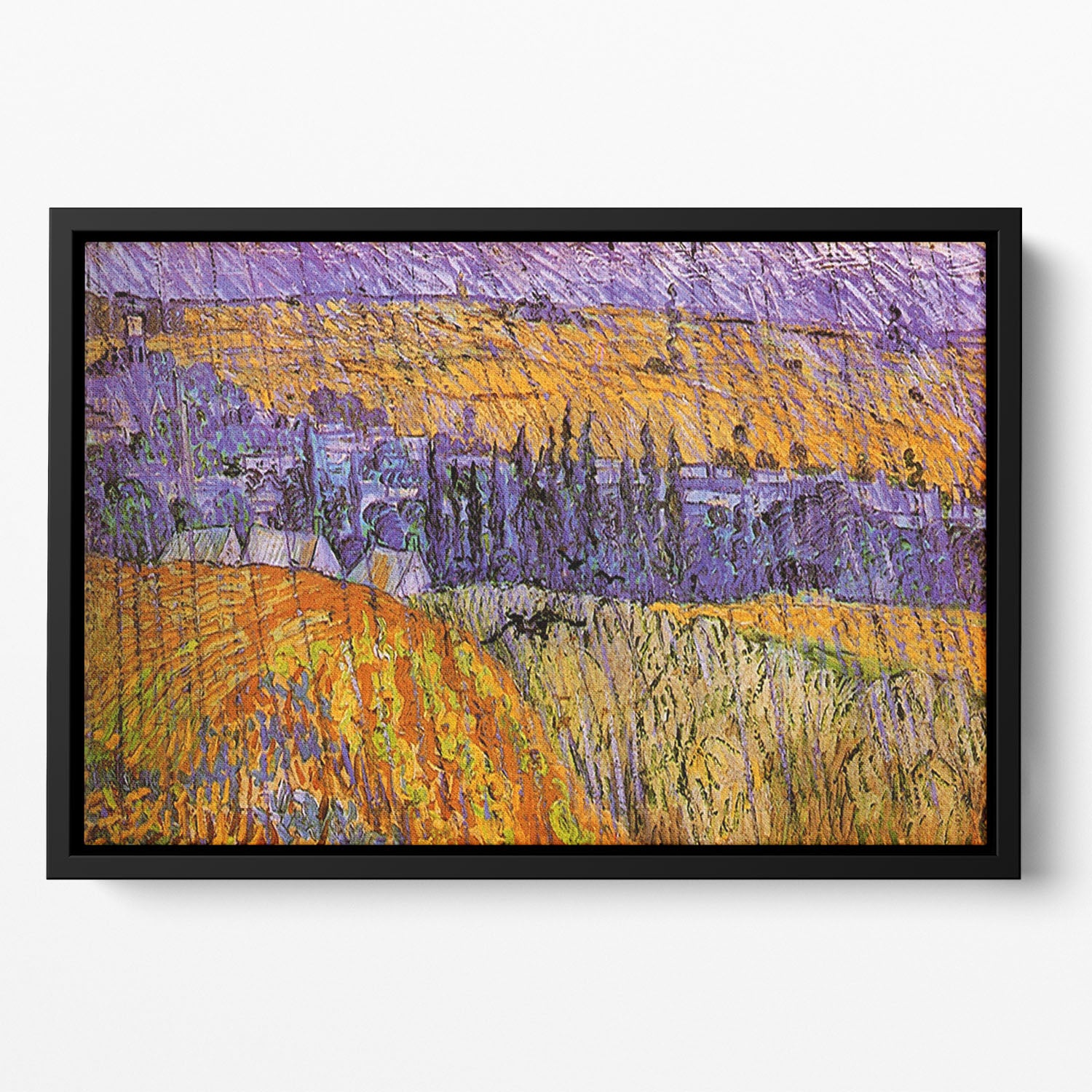 Landscape at Auvers in the Rain by Van Gogh Floating Framed Canvas