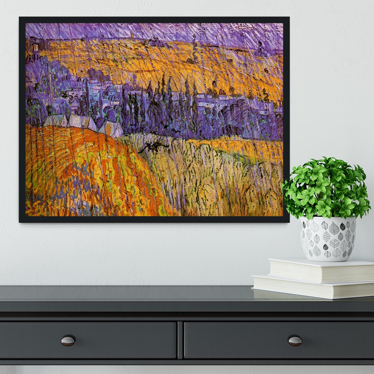 Landscape at Auvers in the Rain by Van Gogh Framed Print - Canvas Art Rocks - 2
