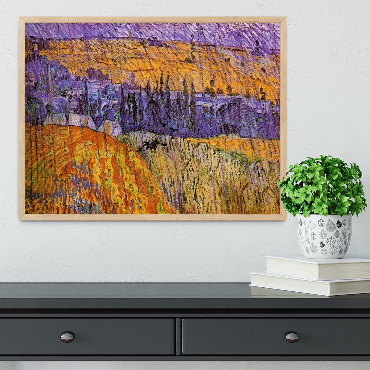 Landscape at Auvers in the Rain by Van Gogh Framed Print - Canvas Art Rocks - 4