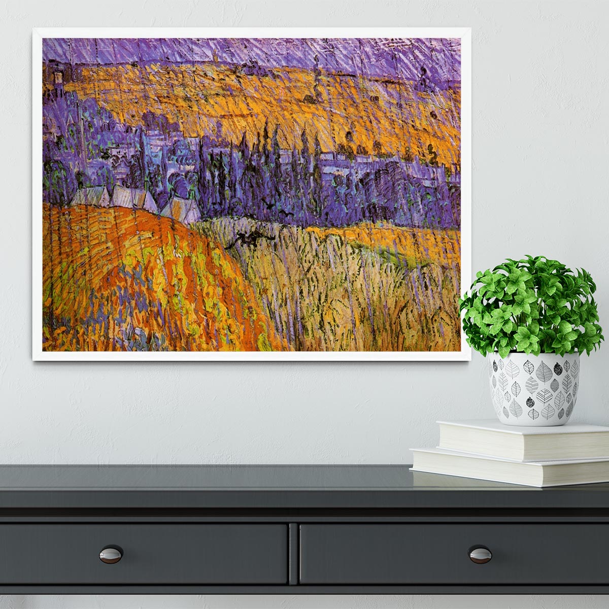 Landscape at Auvers in the Rain by Van Gogh Framed Print - Canvas Art Rocks -6