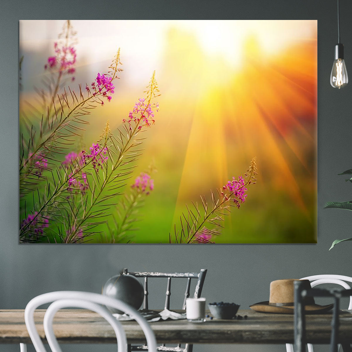 Landscape with Fireweed at sunny summer Canvas Print or Poster - Canvas Art Rocks - 3
