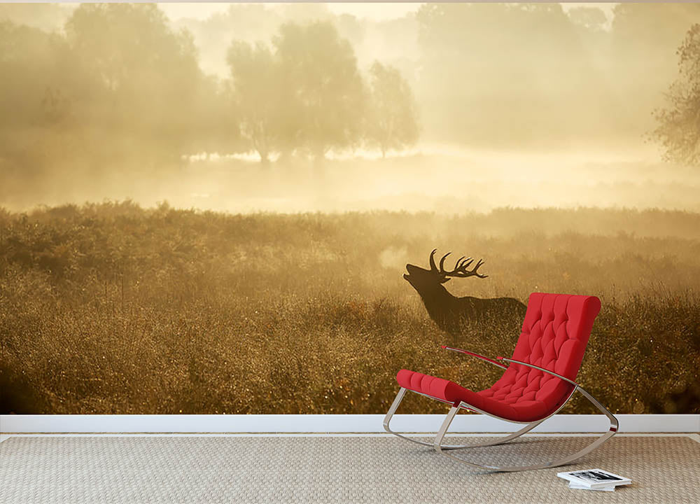 Large red deer stag silhouette in autumn Wall Mural Wallpaper - Canvas Art Rocks - 2