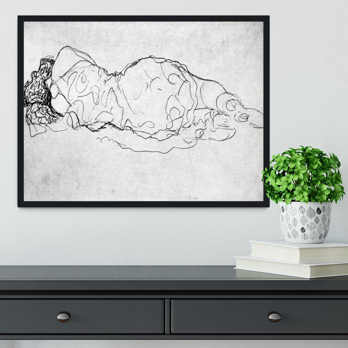 Liegende back figure by Klimt Framed Print - Canvas Art Rocks - 2