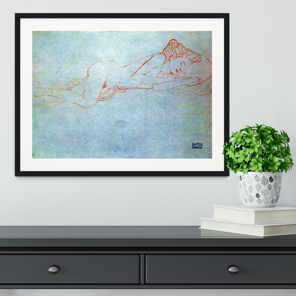 Liegender female nude by Klimt Framed Print - Canvas Art Rocks - 1