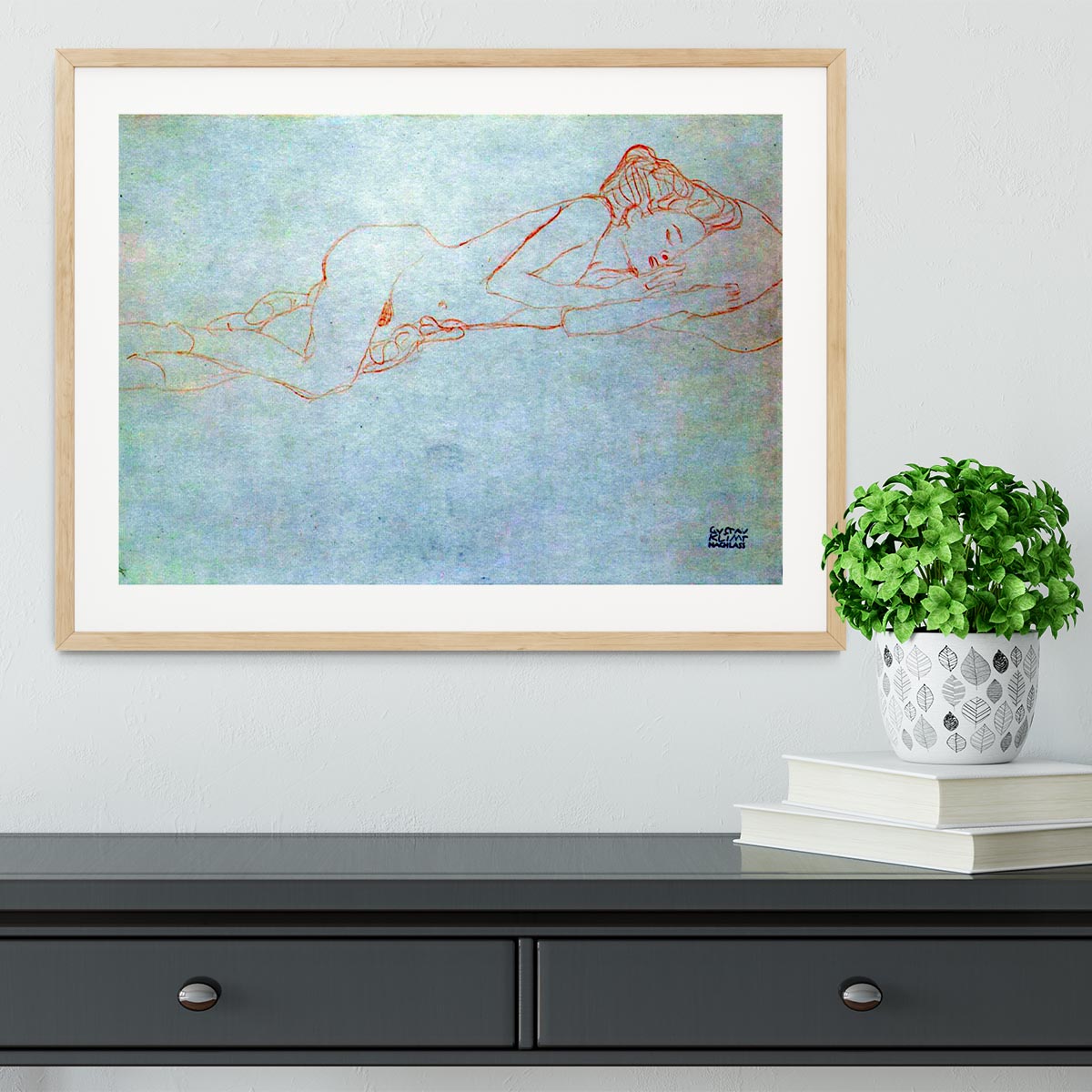 Liegender female nude by Klimt Framed Print - Canvas Art Rocks - 3