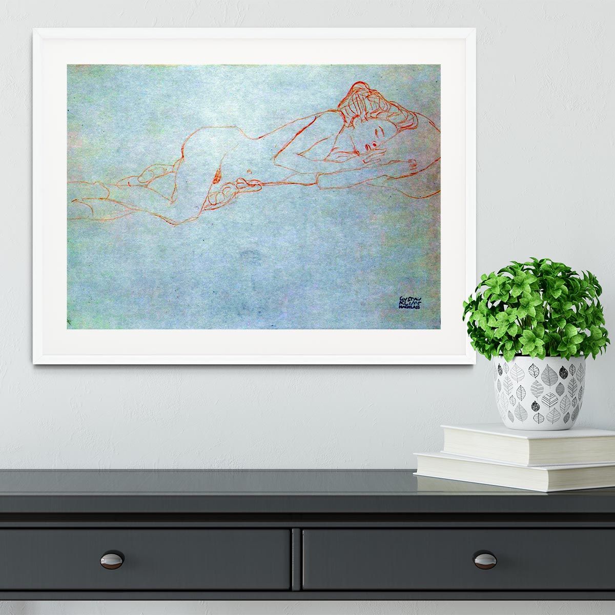 Liegender female nude by Klimt Framed Print - Canvas Art Rocks - 5