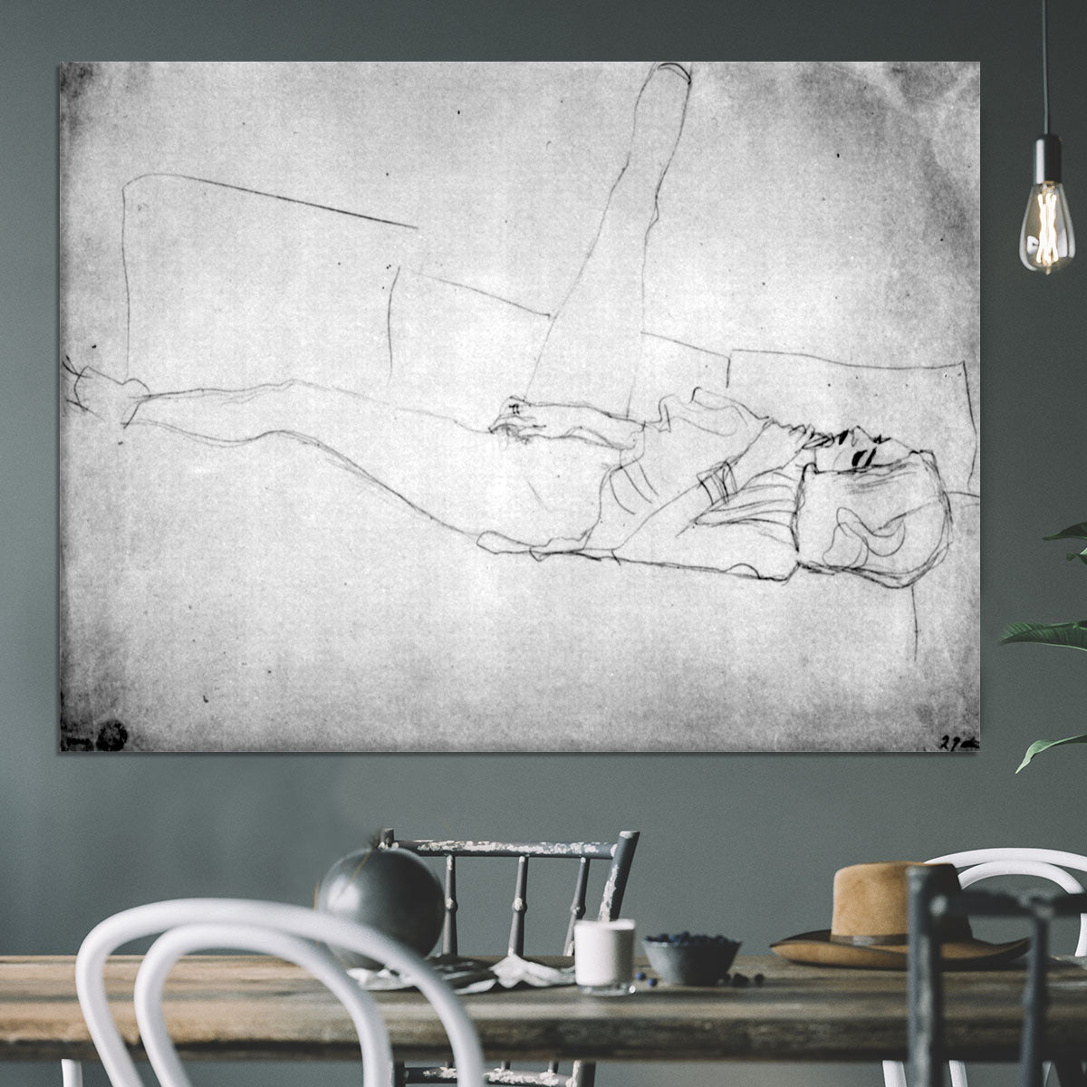 Liegender female with right leg by Klimt Canvas Print or Poster - Canvas Art Rocks - 3