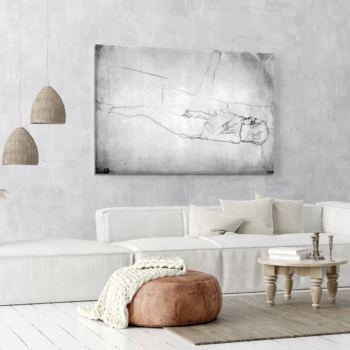 Liegender female with right leg by Klimt Canvas Print or Poster - Canvas Art Rocks - 6