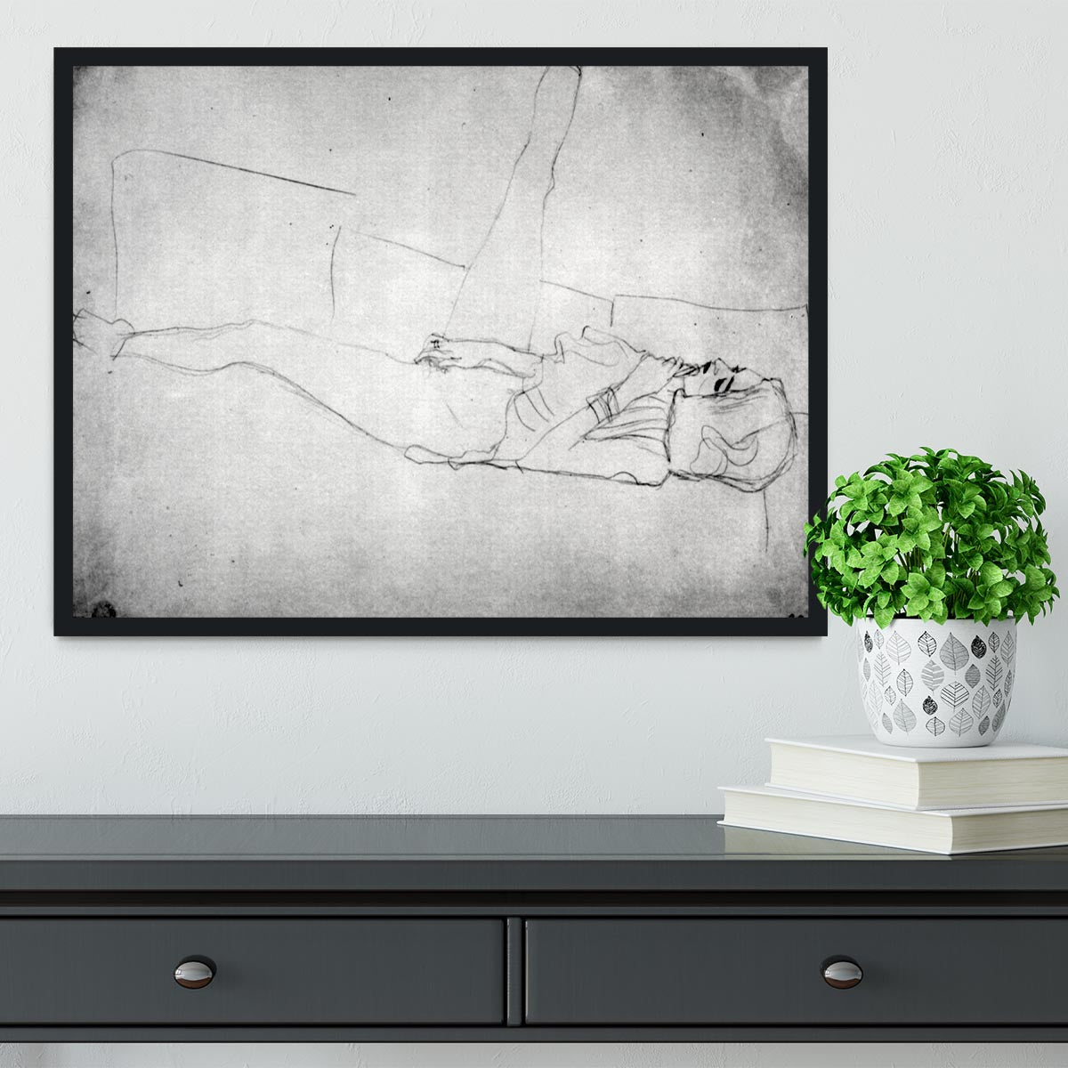Liegender female with right leg by Klimt Framed Print - Canvas Art Rocks - 2