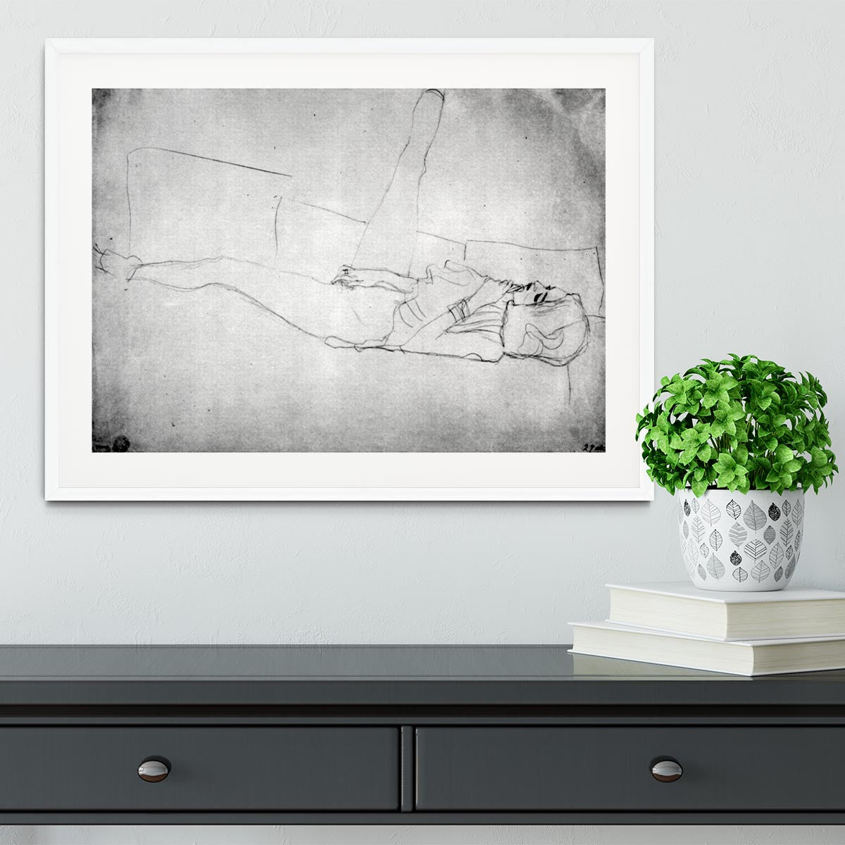 Liegender female with right leg by Klimt Framed Print - Canvas Art Rocks - 5
