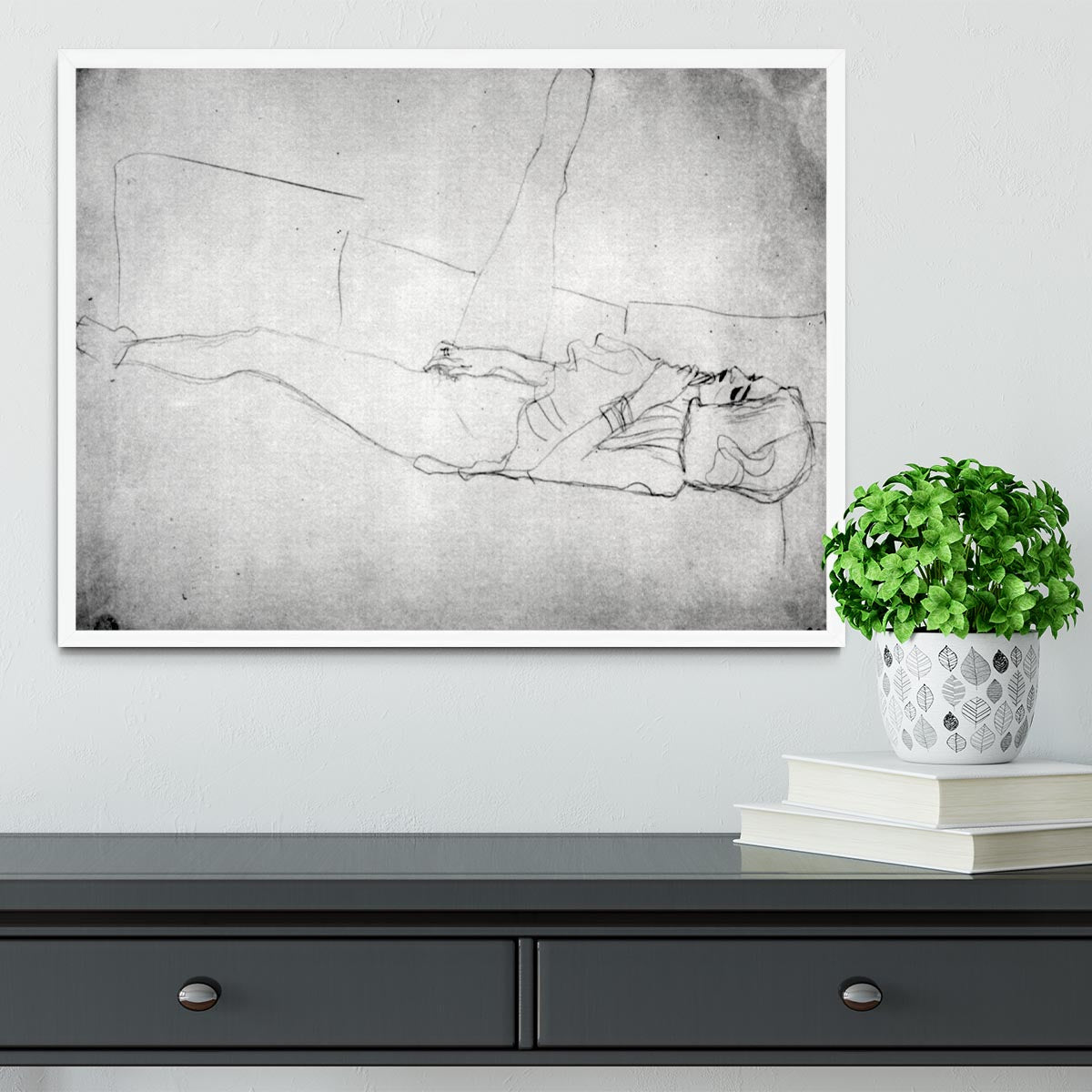 Liegender female with right leg by Klimt Framed Print - Canvas Art Rocks -6