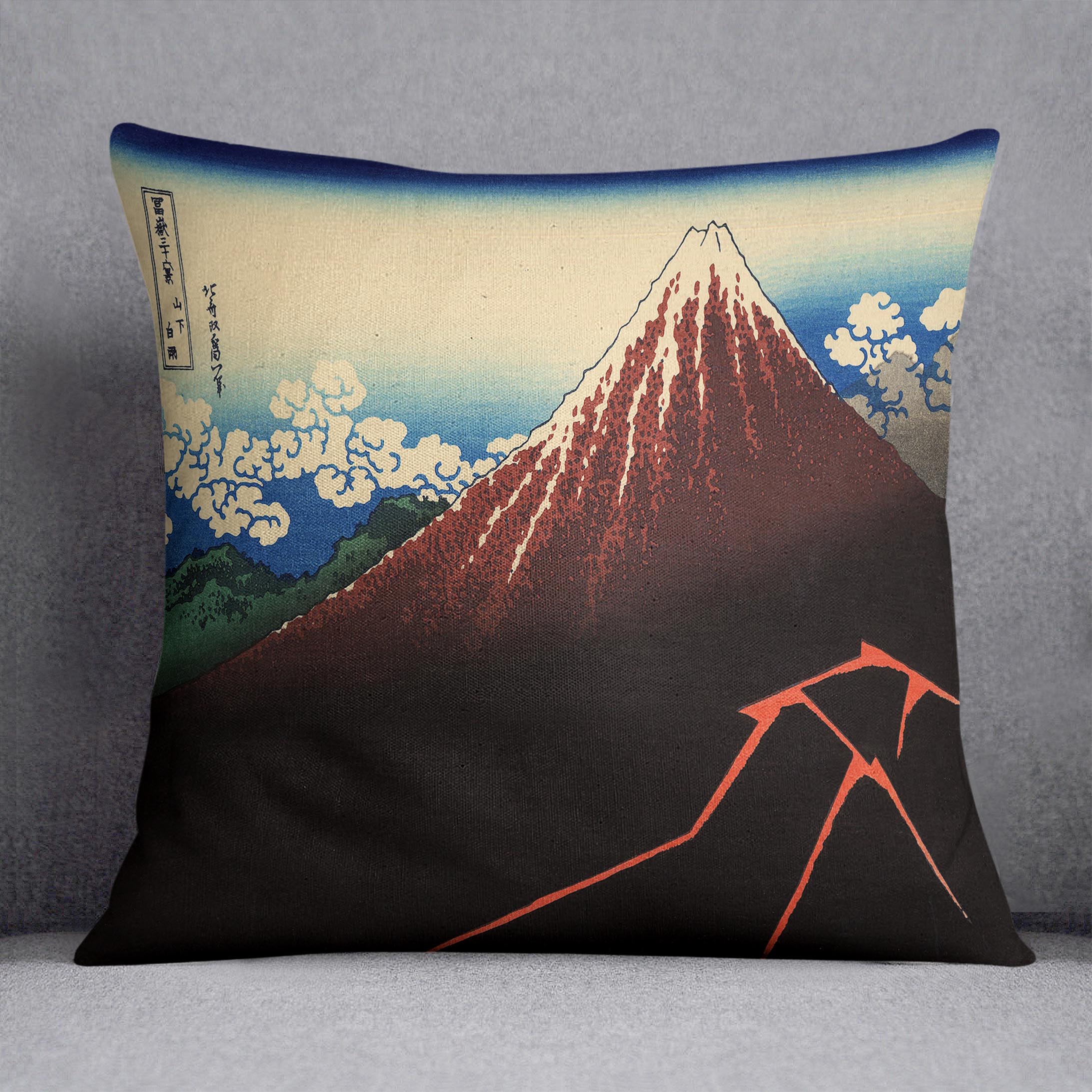 Lightning below the summit by Hokusai Cushion