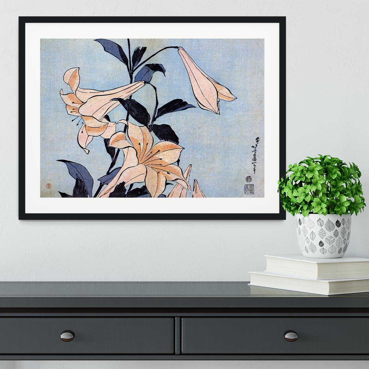 Lilies by Hokusai Framed Print - Canvas Art Rocks - 1