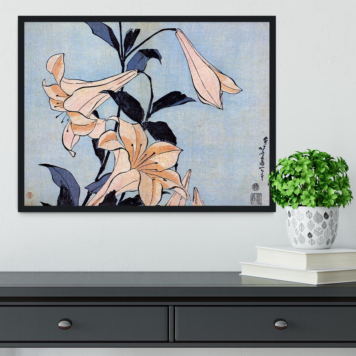 Lilies by Hokusai Framed Print - Canvas Art Rocks - 2