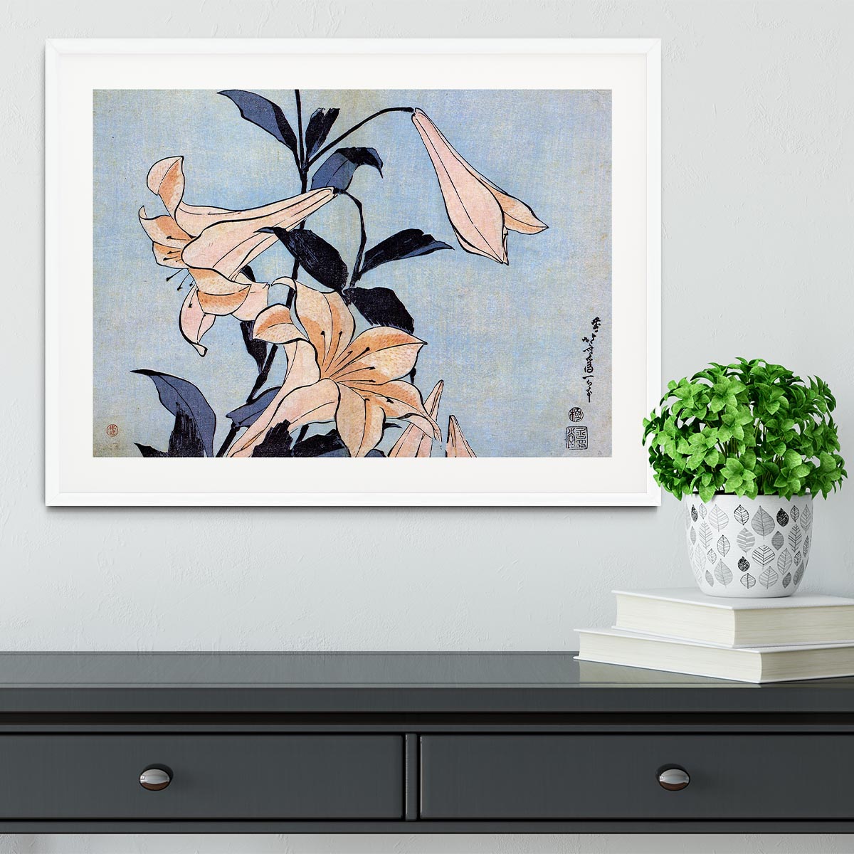 Lilies by Hokusai Framed Print - Canvas Art Rocks - 5