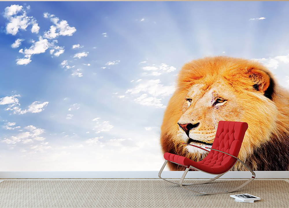 Lion on a sky background Wall Mural Wallpaper - Canvas Art Rocks - 2