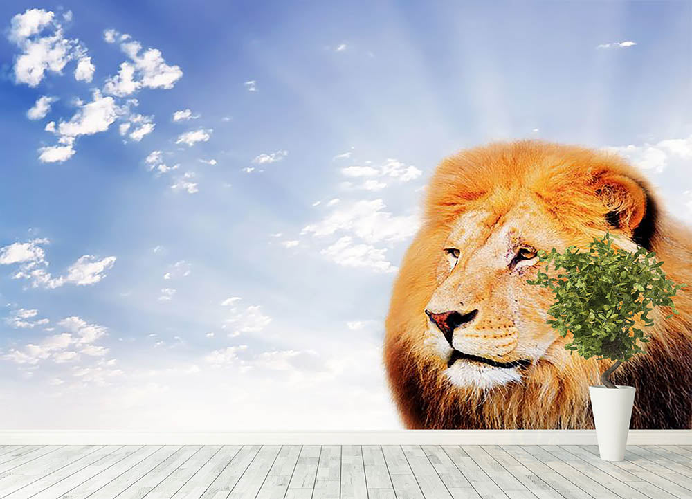 Lion on a sky background Wall Mural Wallpaper - Canvas Art Rocks - 4