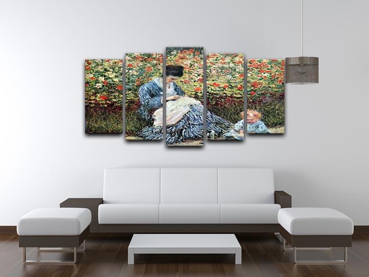 Madame Monet and child by Monet 5 Split Panel Canvas - Canvas Art Rocks - 3