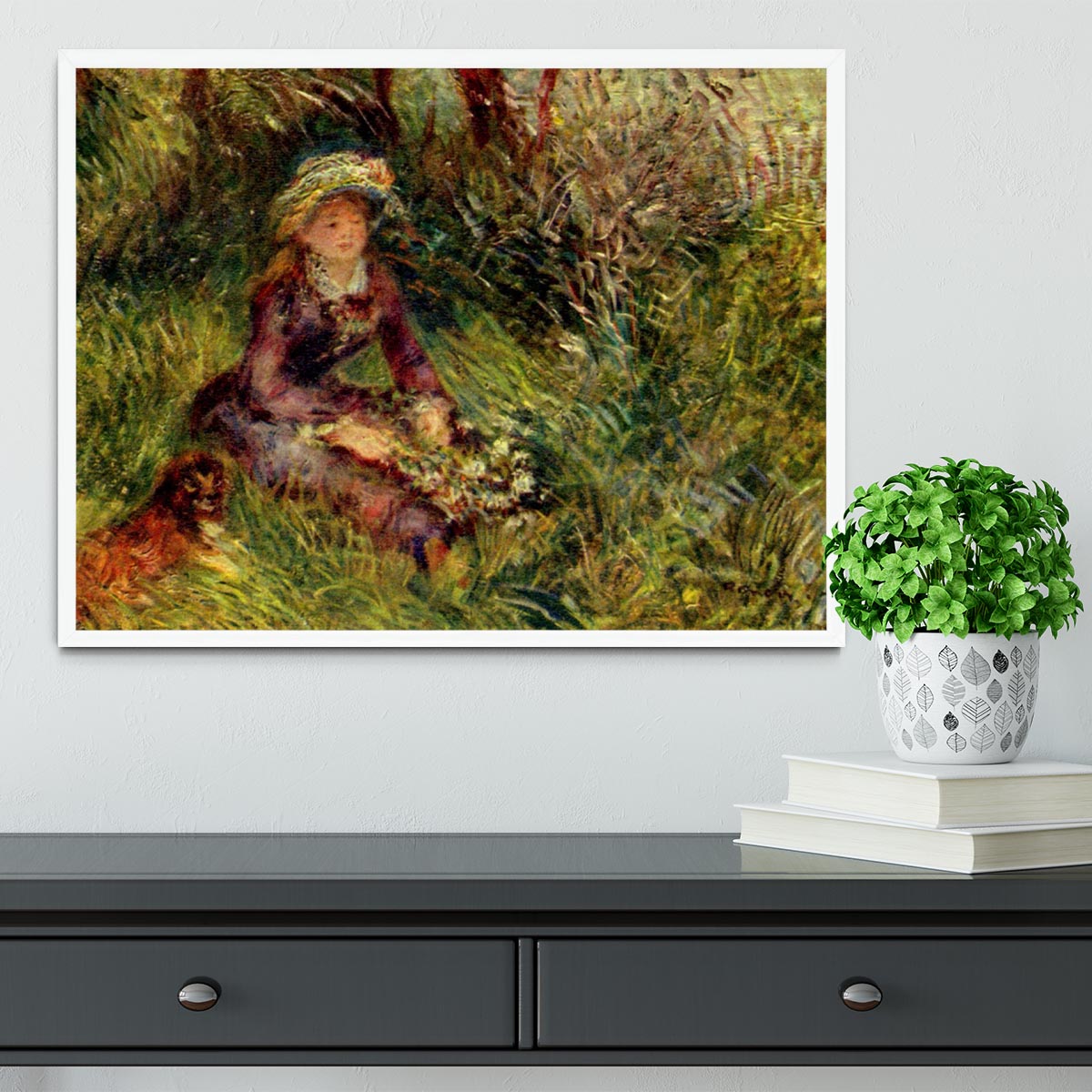 Madame Renoir with dog by Renoir Framed Print - Canvas Art Rocks -6