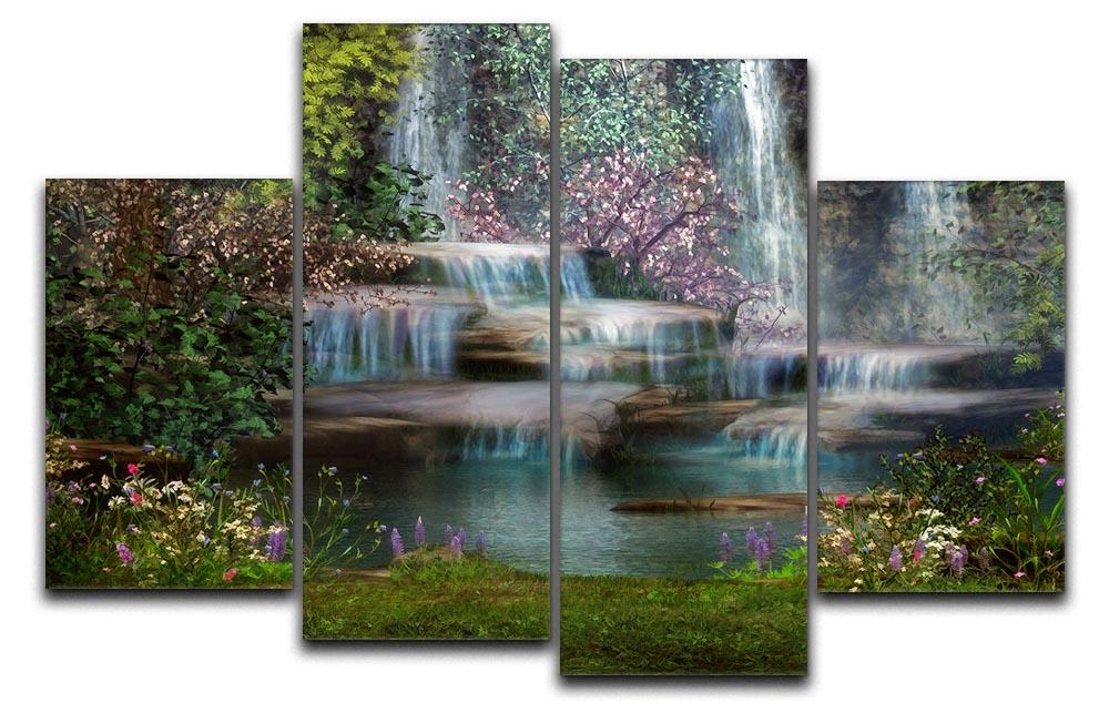 Magical landscape with waterfalls 4 Split Panel Canvas - Canvas Art Rocks - 1