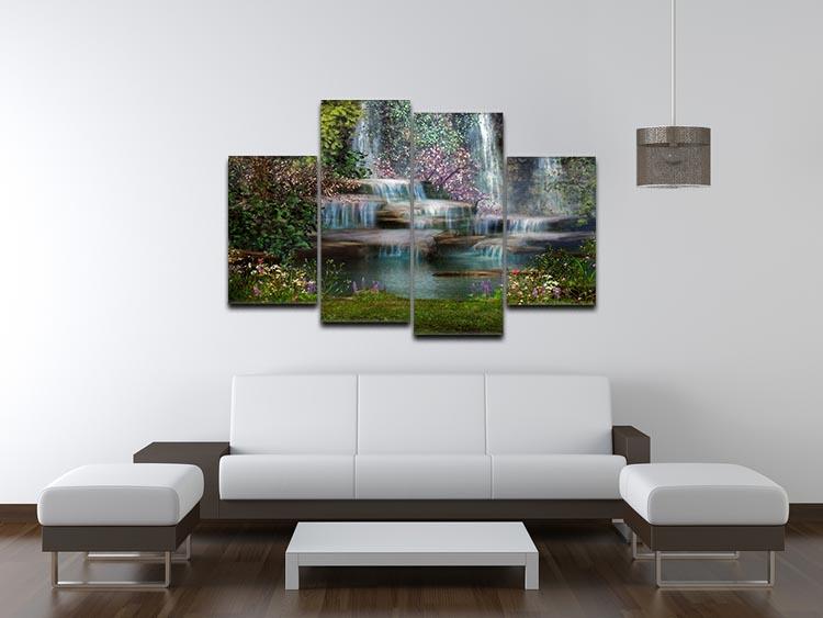 Magical landscape with waterfalls 4 Split Panel Canvas - Canvas Art Rocks - 3