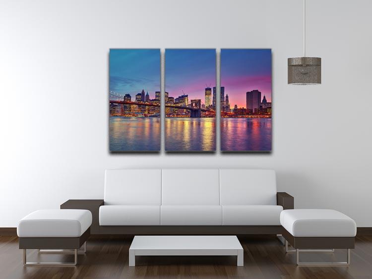 Manhattan at dusk 3 Split Panel Canvas Print - Canvas Art Rocks - 3