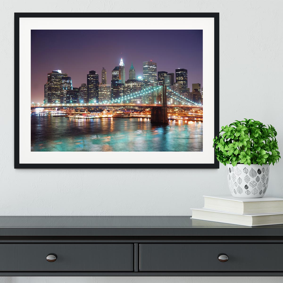 Manhattan skyline with skyscrapers over Hudson River Framed Print - Canvas Art Rocks - 1