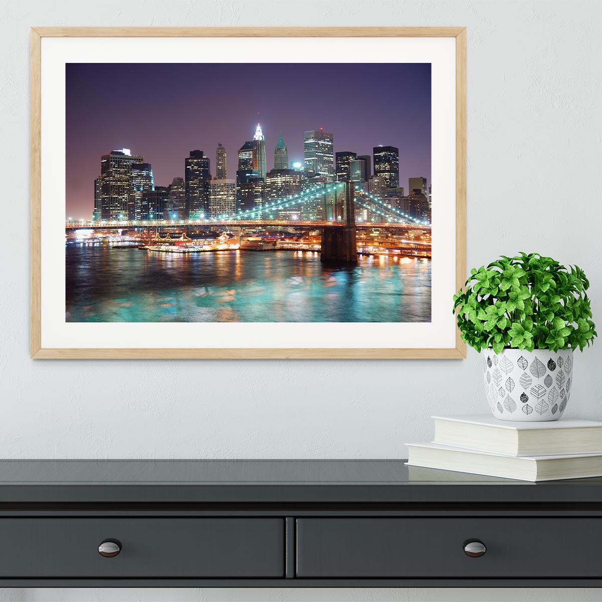 Manhattan skyline with skyscrapers over Hudson River Framed Print - Canvas Art Rocks - 3