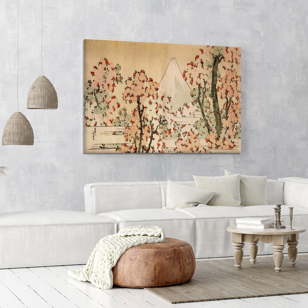Mount Fuji behind cherry trees and flowers by Hokusai Canvas Print or Poster - Canvas Art Rocks - 6