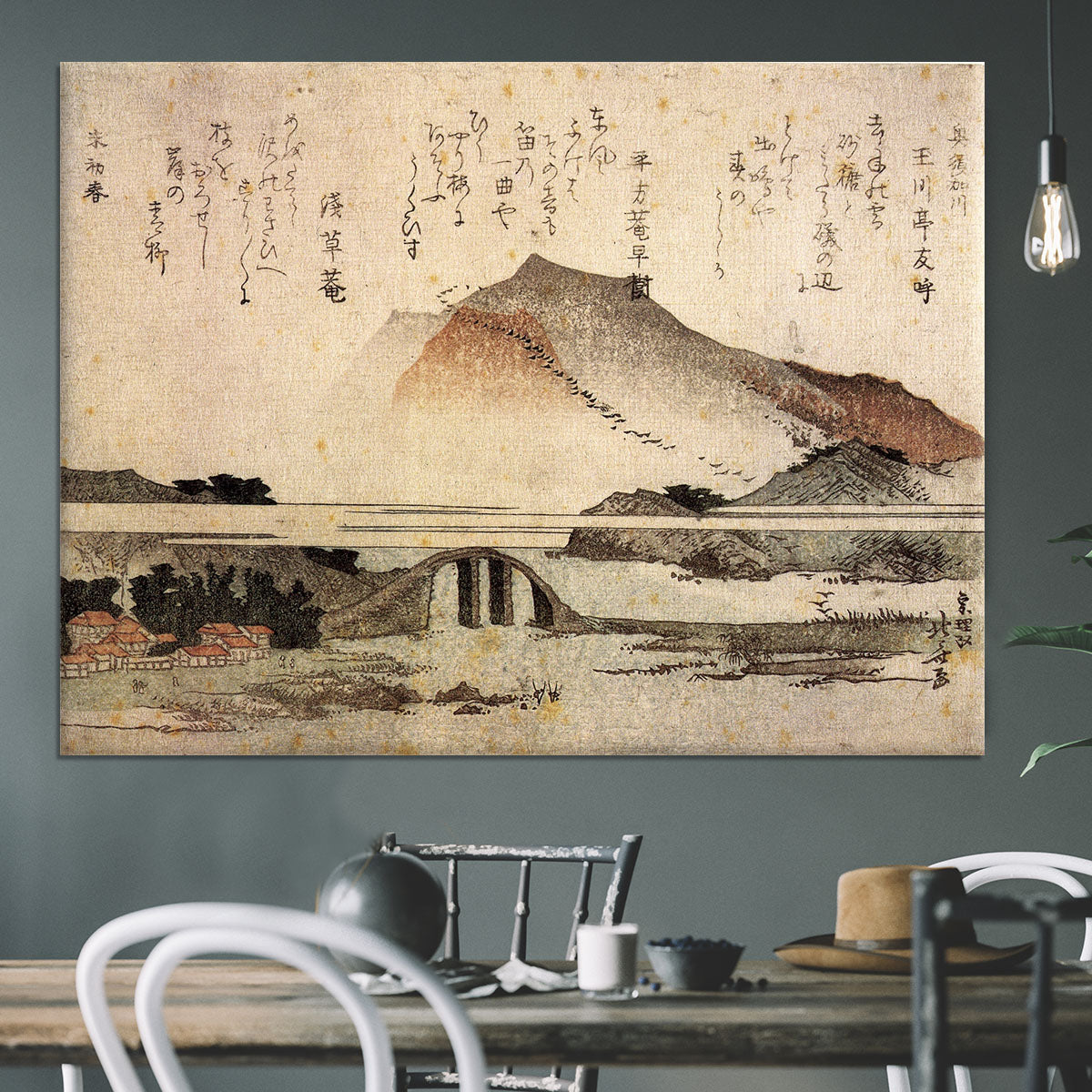 Mountain landscape with a bridge by Hokusai Canvas Print or Poster - Canvas Art Rocks - 3