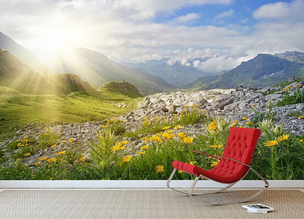 Mountains landscape in Vorarlberg Wall Mural Wallpaper - Canvas Art Rocks - 2