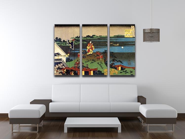 Nakamaro looking at the moon by Hokusai 3 Split Panel Canvas Print - Canvas Art Rocks - 3