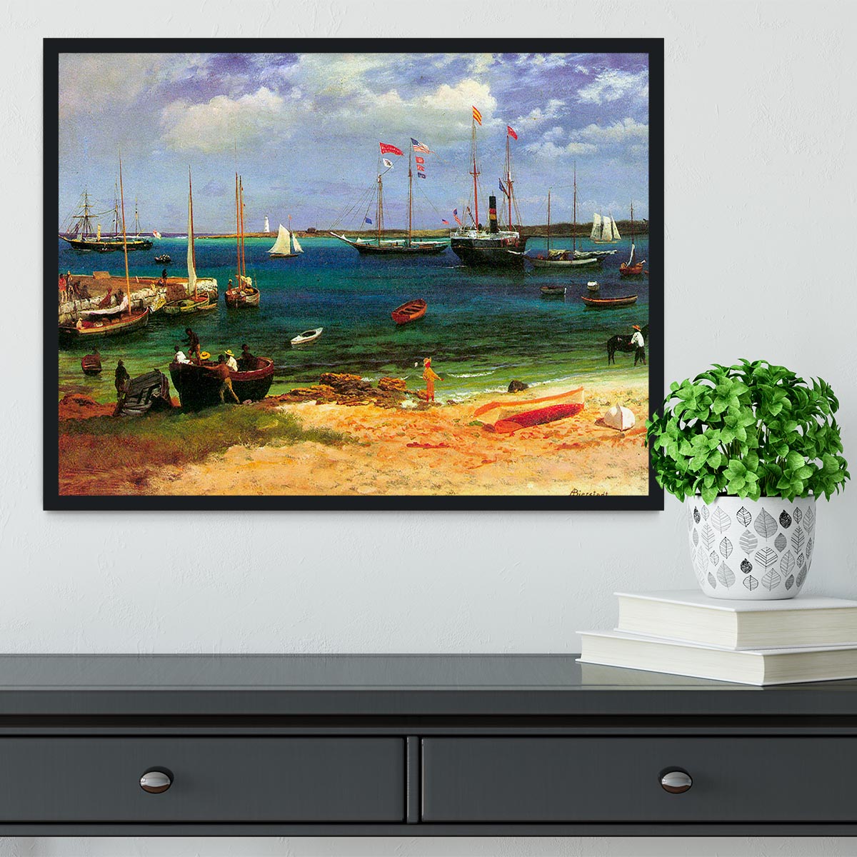 Nassau port by Bierstadt Framed Print - Canvas Art Rocks - 2