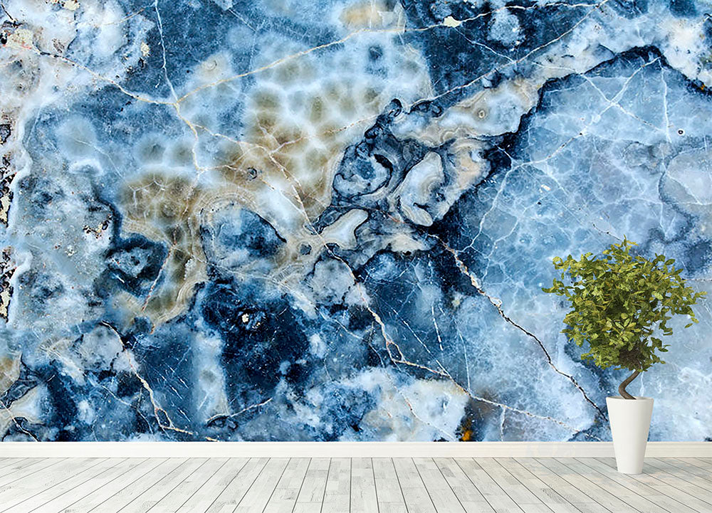 Navy Cracked and Speckled Marble Wall Mural Wallpaper - Canvas Art Rocks - 4